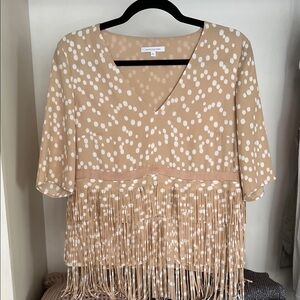 Patrizia pepe Tan Fringe Polka Dot Blouse
